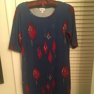 NWOT LuLaRoe Julia Dress gorgeous blue print! M